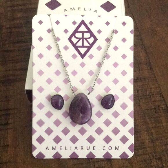Amelia Rue - Amethyst Necklace & Earring Set - BRAND NEW - Picture 1 of 2